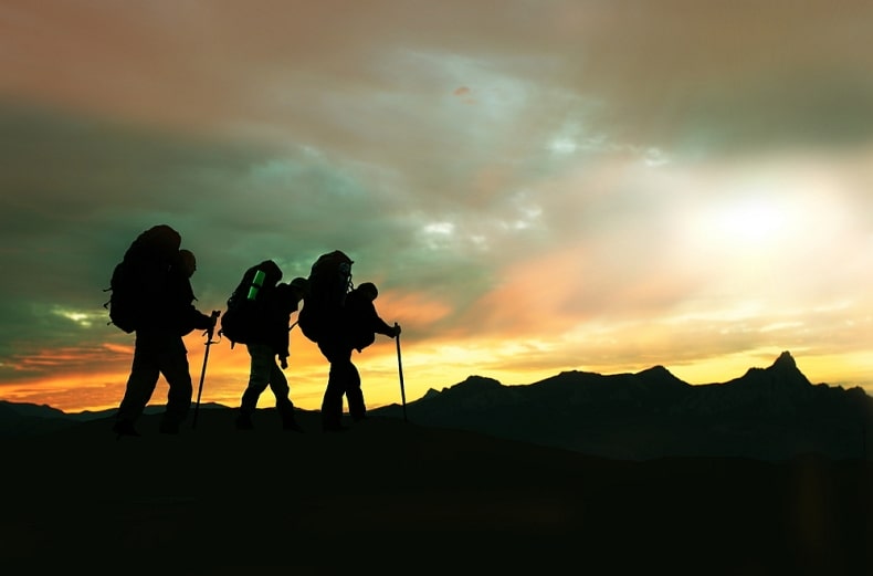 hikers at dusk