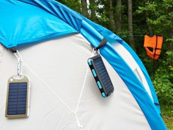 Solar chargers on a tent.