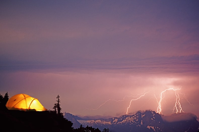 tent in a thunderstorm