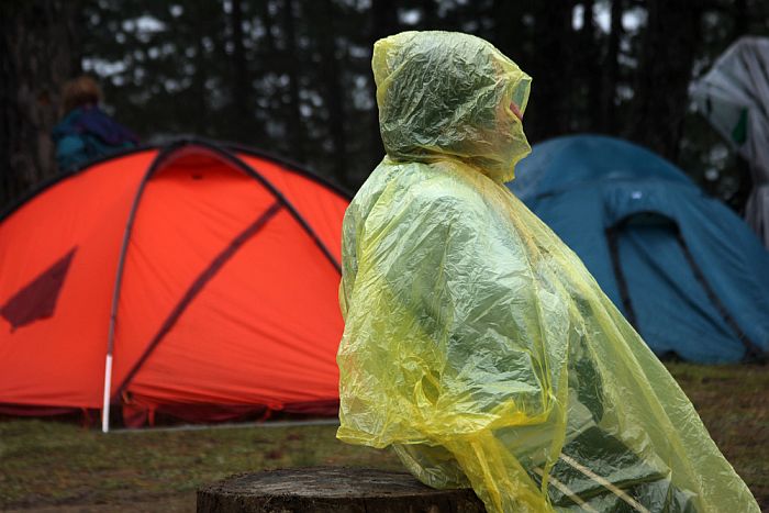 camper in the rain