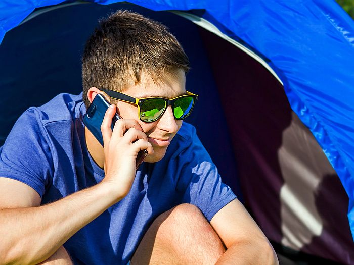 camper talking on cellphone