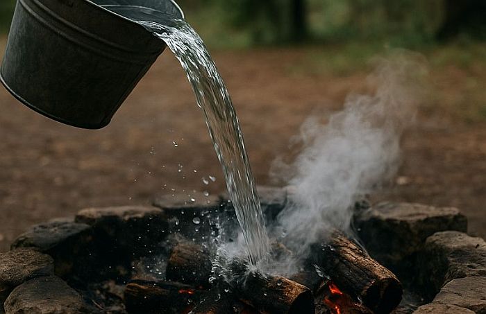 water pouring over fire