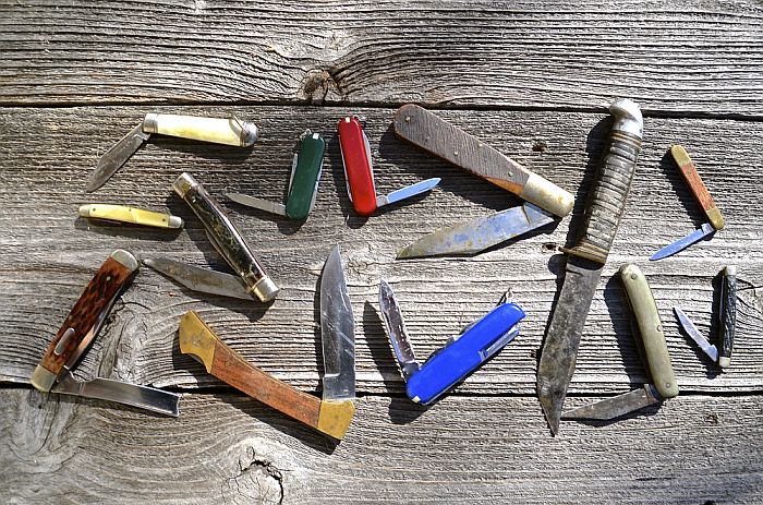 knives on a wooden background