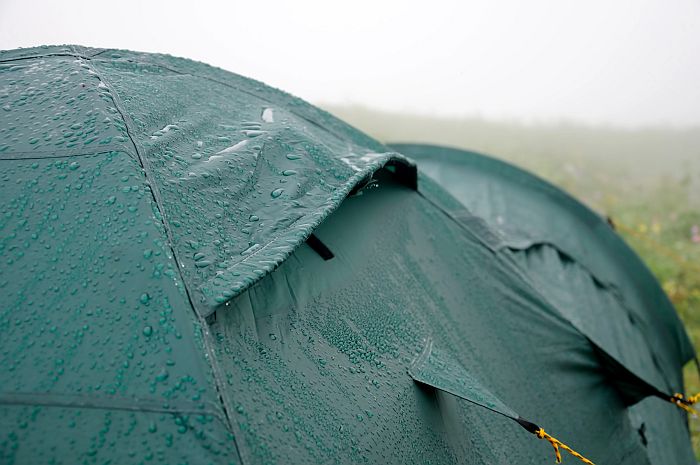 tent in the rain