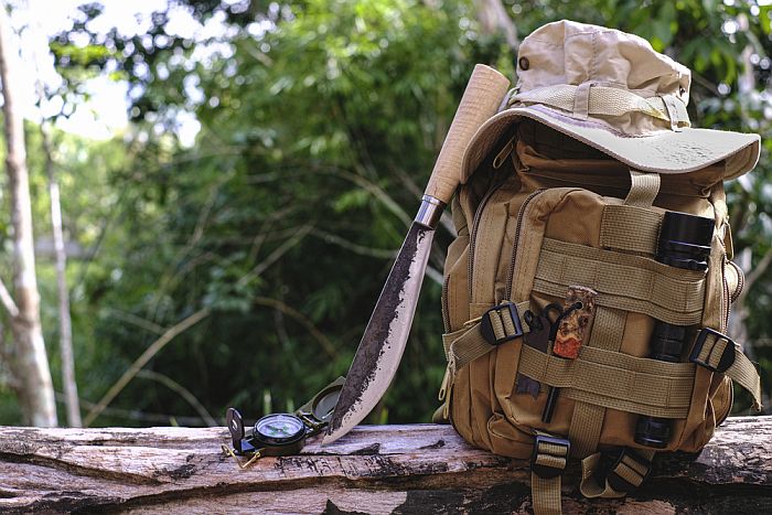 survival kit in a backpack