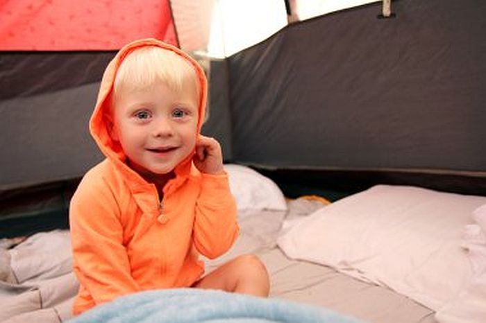 toddler in tent