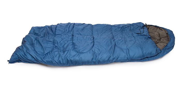 a blue sleeping bag