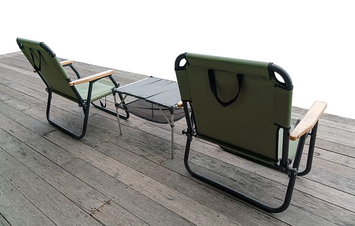 camping chairs on a deck