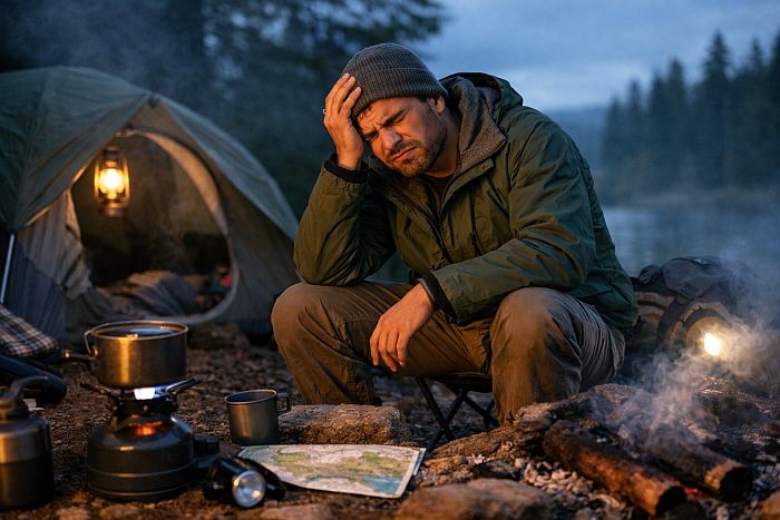 A camper realizing he forgot something.
