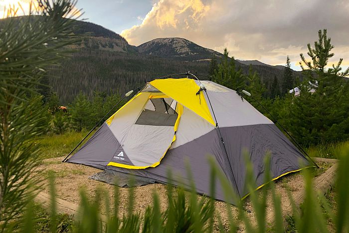 a yellow and grey tent